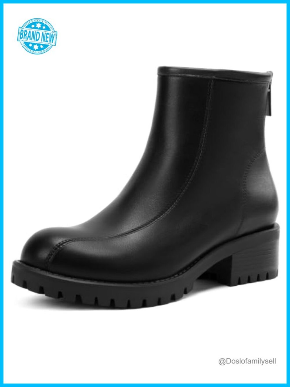 Wide Width Chelsea Combat Ankle Boots Low Block Heel Faux Leather